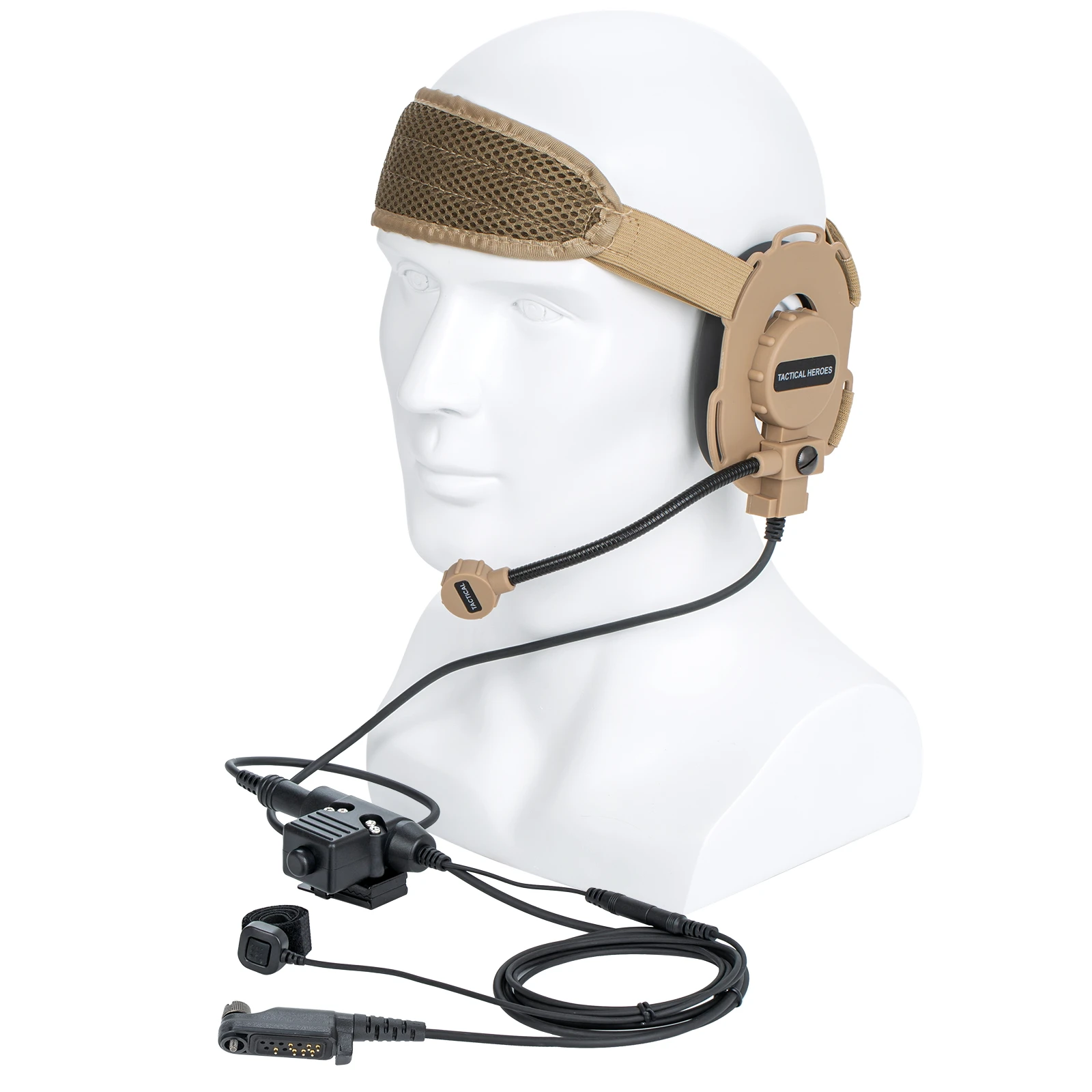 

brown HD03 Tactical Bowman Elite II walkie talkie Radio Headset with Finger Microphone and U94 PTT Adapter for Hytera X1P