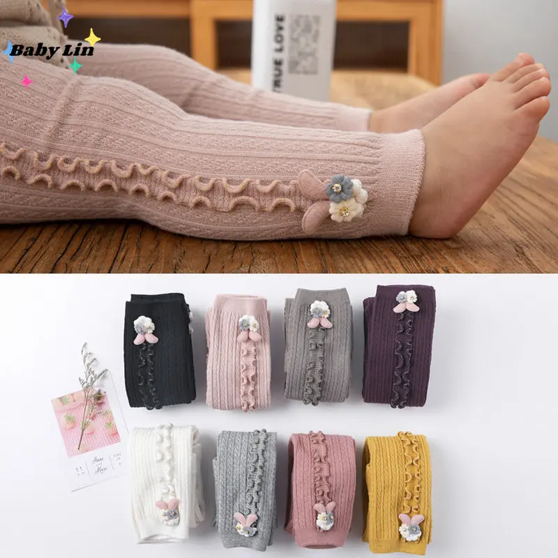 

New 2023 Baby Autumn Winter Tights Hot Baby Toddler Kid Girl Ribbed Stockings Cotton Warm Pantyhose Solid Candy Color Tight