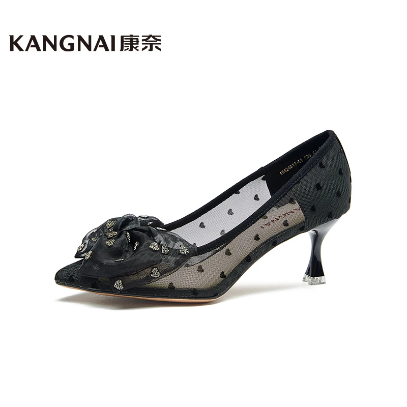 

KANGNAI Women Pumps Air Mesh Shallow Pointed Toe Bowknot High Heels Office Lady Dress Shoes