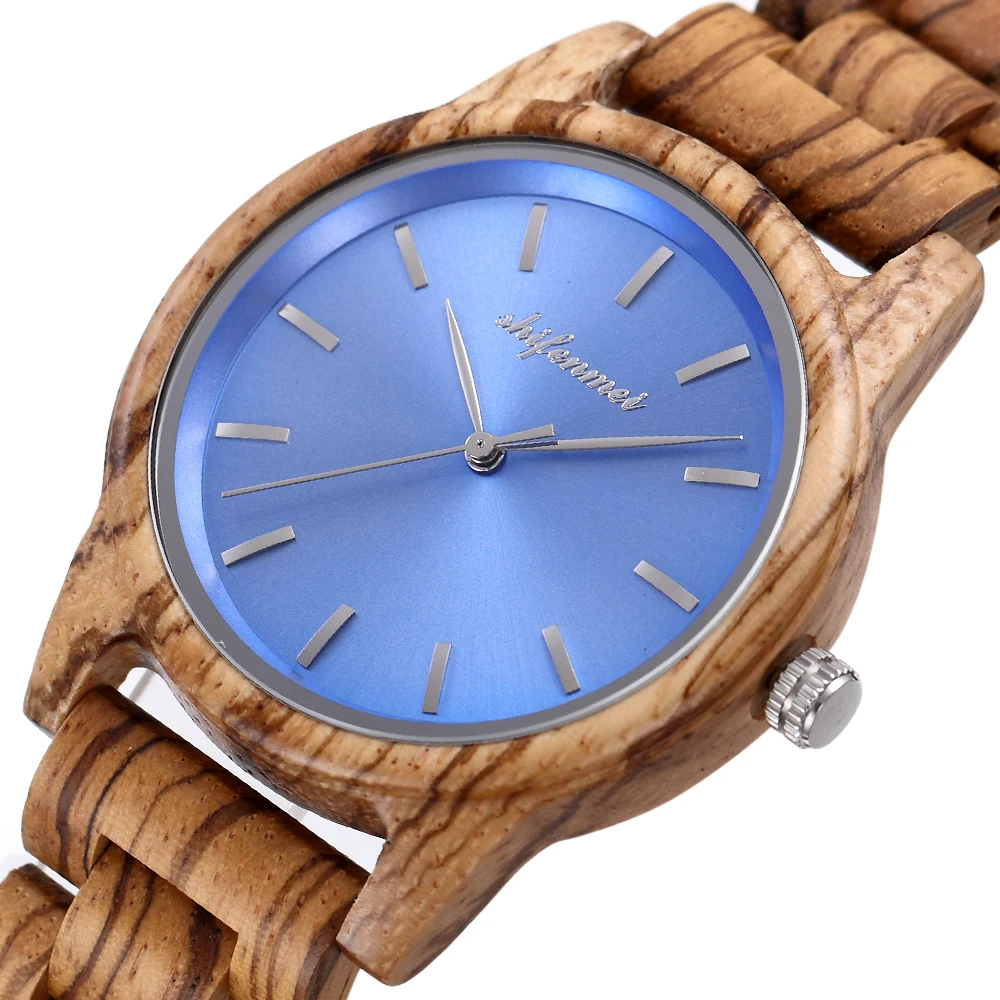Blue Zebra All Wooden Couple Watches Strap Clock Timepieces Quartz Wristwatch Olive Wood Watch for Men Women relogios masculinos