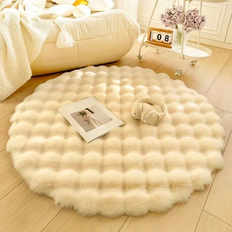 Super Soft Plush Round Rug Fluffy White Carpets for Living Room Cute Circle Kids Bedside Rugs Non-slip Floor Mat Chair Mats