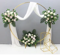 3 pcs bright gold iron circle flower round arch plinth table cake stand floral holder for wedding stage birthday party backdrops