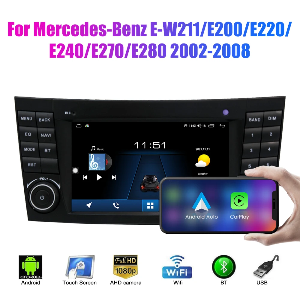 

Автомагнитола на Android, 2 Din, для Benz E-W211/E200 2002-2008, автомобильная стереосистема, мультимедийный видеоплеер, DVD-плеер, GPS-навигация, Carplay