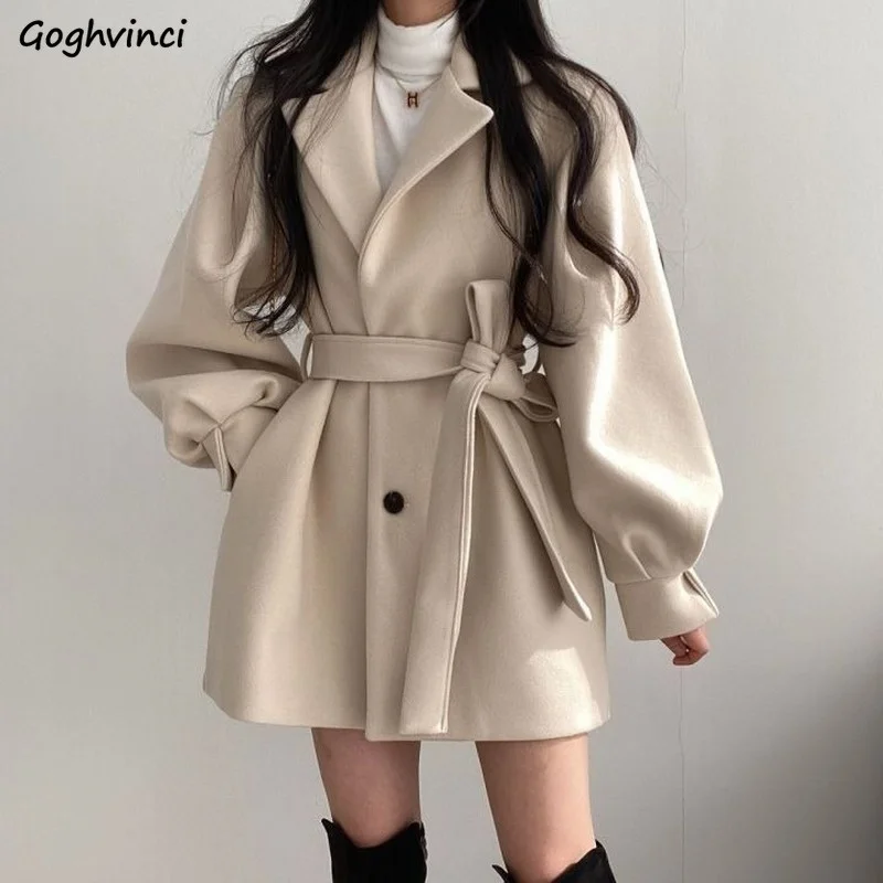 

Женское Однотонное шерстяное пальто, облегающее пальто с поясом, женская теплая хлопковая утолщенная офисная элегантная верхняя одежда с V-образным вырезом