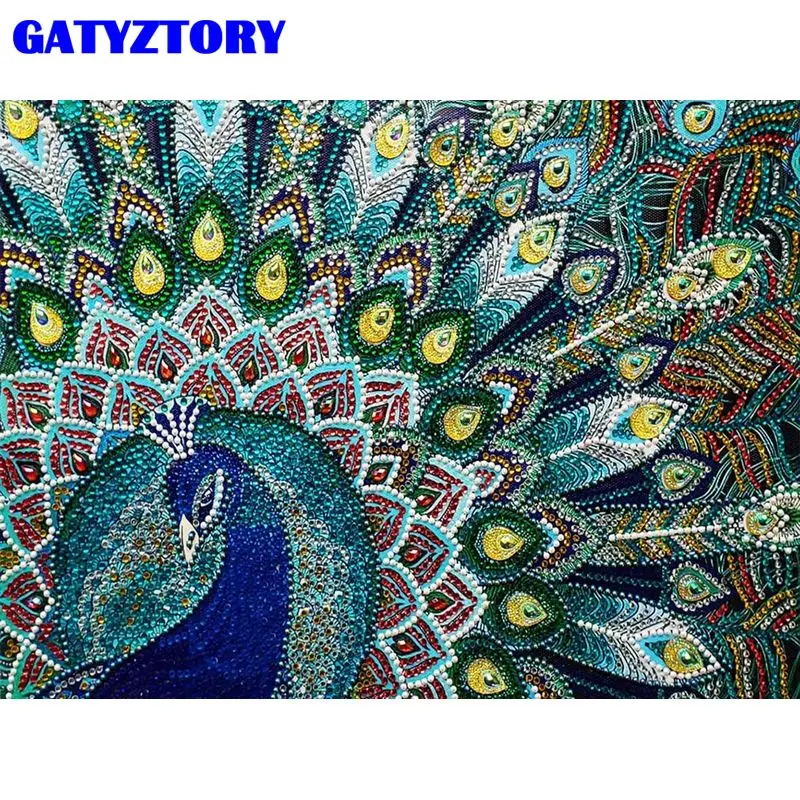 

GATYZTORY Full Square Round Diamond Painting Peacock Animal 5d Diy Diamond Embroidery Home Decor Rhinestone Kit Home Decor
