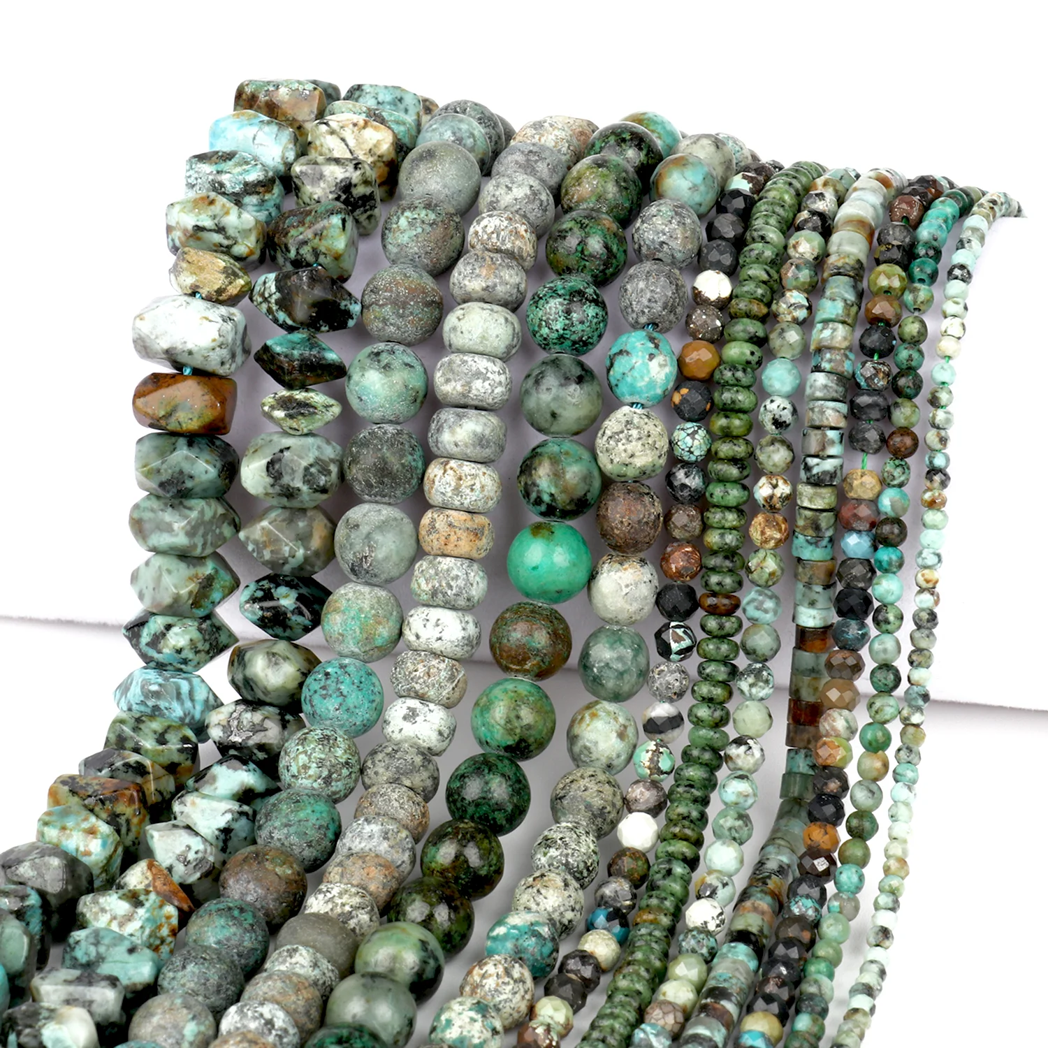 

African Turquoise Natural Stone Beads Faceted Matte Flat Round Handmade Loose Spacer Beads For Jewelry Making DIY Bracelets