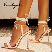 11cm summer high heels womens open toe sandals buckle strap womens shoes metal decoration gold silver sexy roman party