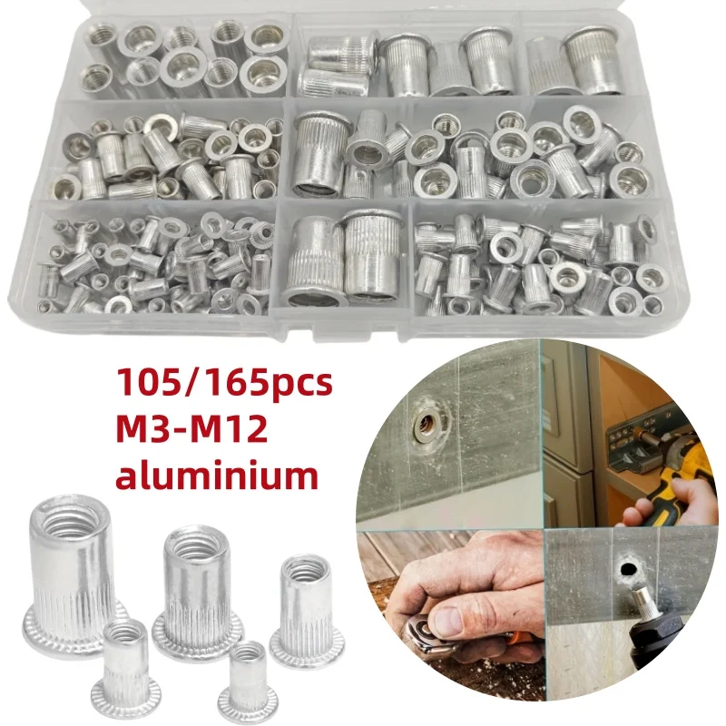 

Алюминиевые заклепочные гайки M3-M12, 105/165 шт.