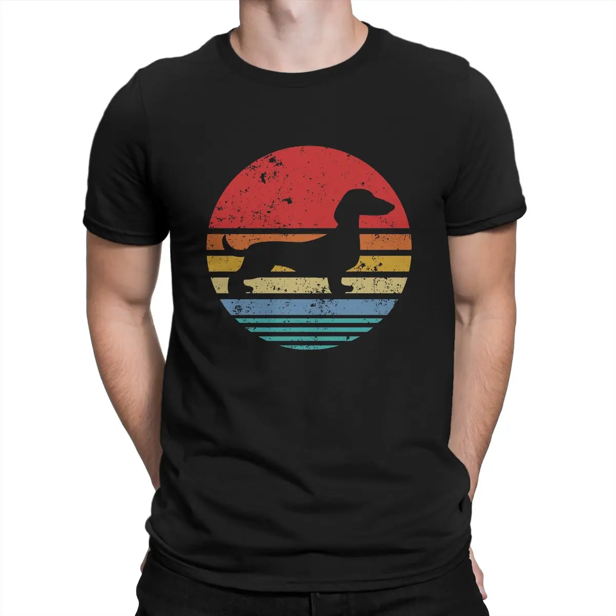 

Dachshund Retro Sunset Daschund Hip Hop TShirt Sausage Dog Casual T Shirt Summer Stuff For Adult