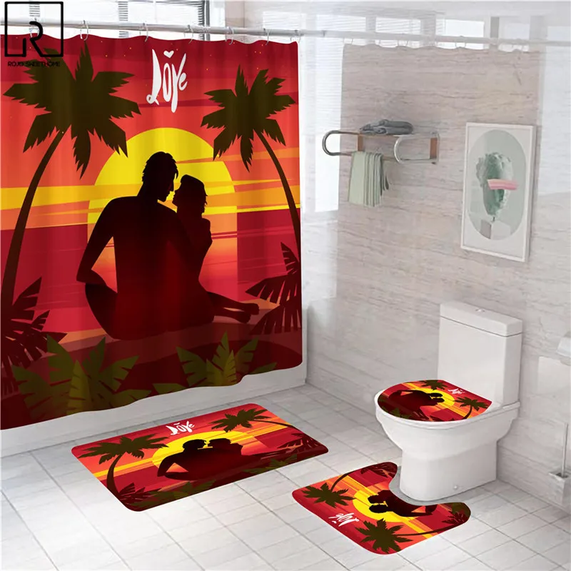 black couple print shower curtain sexy women bathroom curtains bathtub partition rugs toilet mat set lovers day home decoration free global shipping