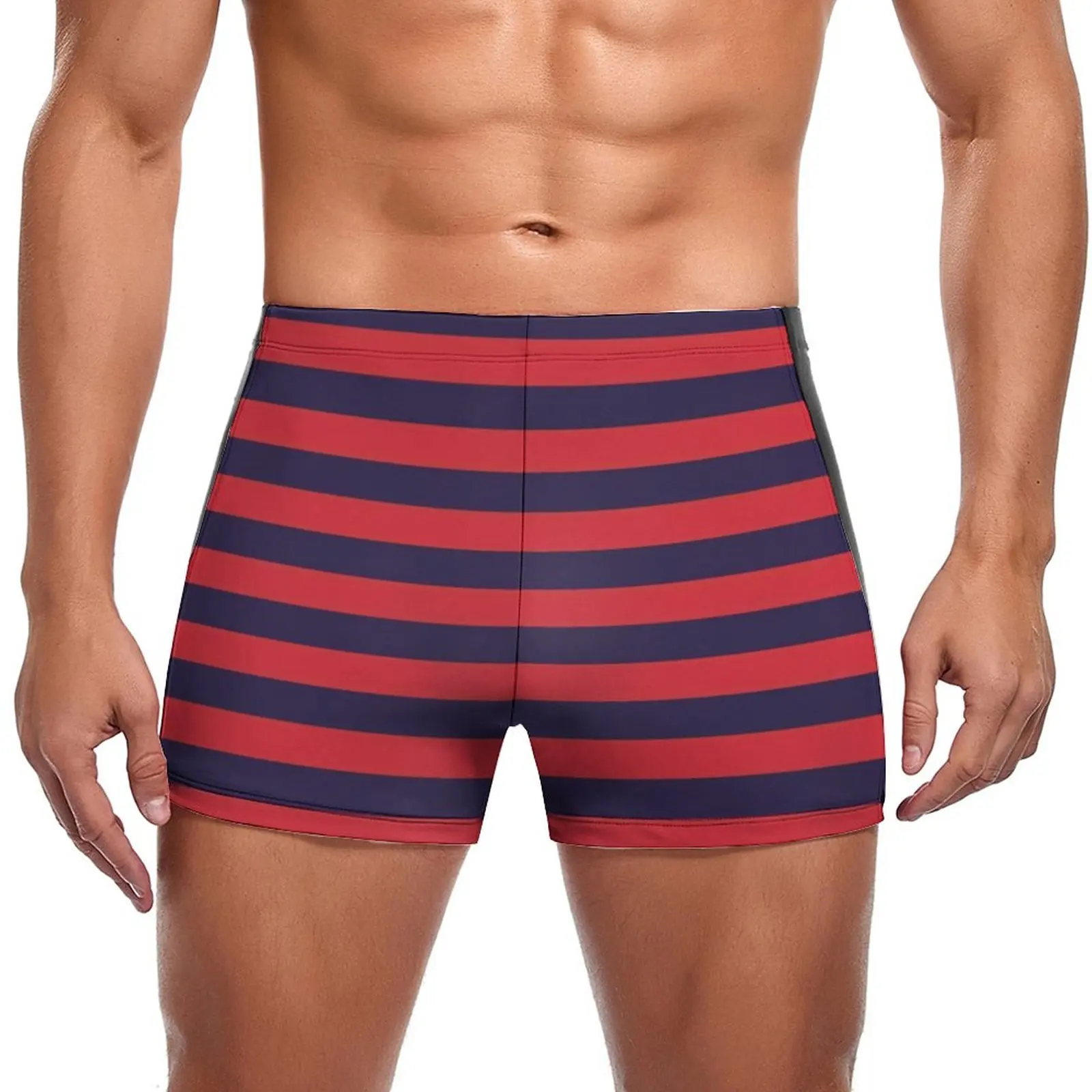 

Horizontal Striped Swimming Trunks Navy Blue Stripes Print Training Plus Size Swim Shorts Custom Quick Dry Male Briefs