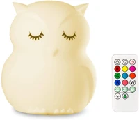 owl kids silicone night light led lamp dimmable bwith touch sensor remote control rechargeable 9 colors change night light