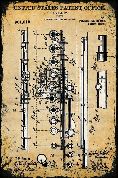 

Flute Patent Print - Patent Poster - Perfect Music Room Decor - Metal Tin Sign