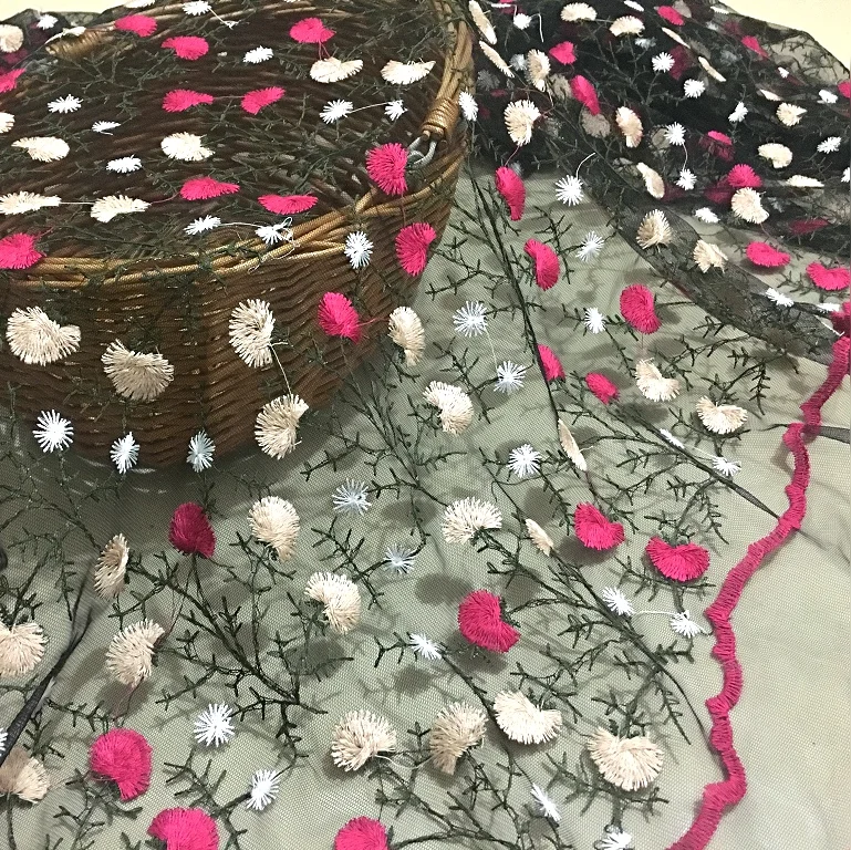 

3 Yards DIY Apparel Sewing & Fabric Colorful Mesh Lace Embroidery Flowers Leaf Dress Tulle Fabric