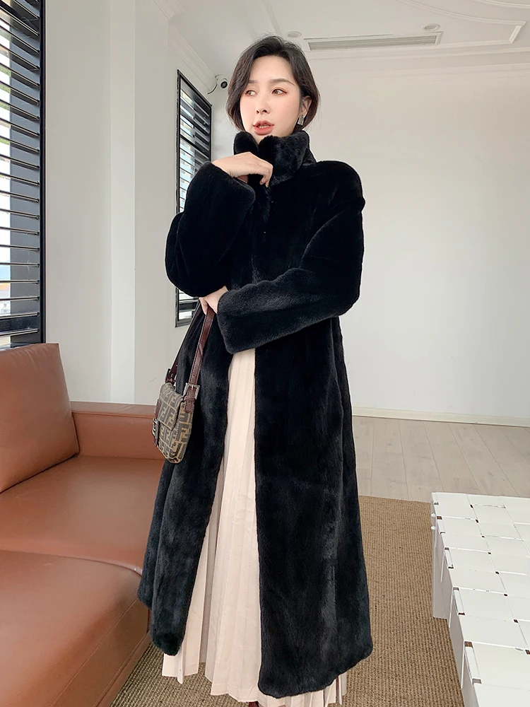 Fangtai 2023 New Winter Warm Luxury Natural Real Mink Fur Coat Women Long Mink Imported Purple Label Velvet Jacket Free Shipping