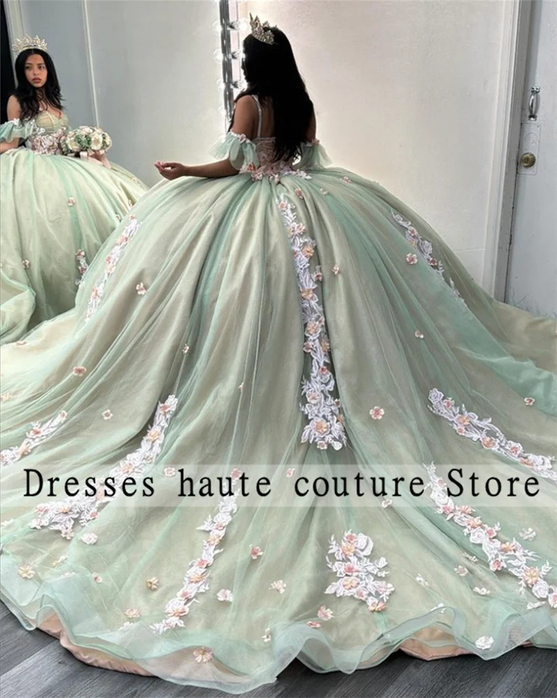 

New Arrivals Green Lace Appliques Quinceanera Dress Ball Gown 2024 Off Shoulder Beading Sweet 15 Dress Vestidos De 15 Anos