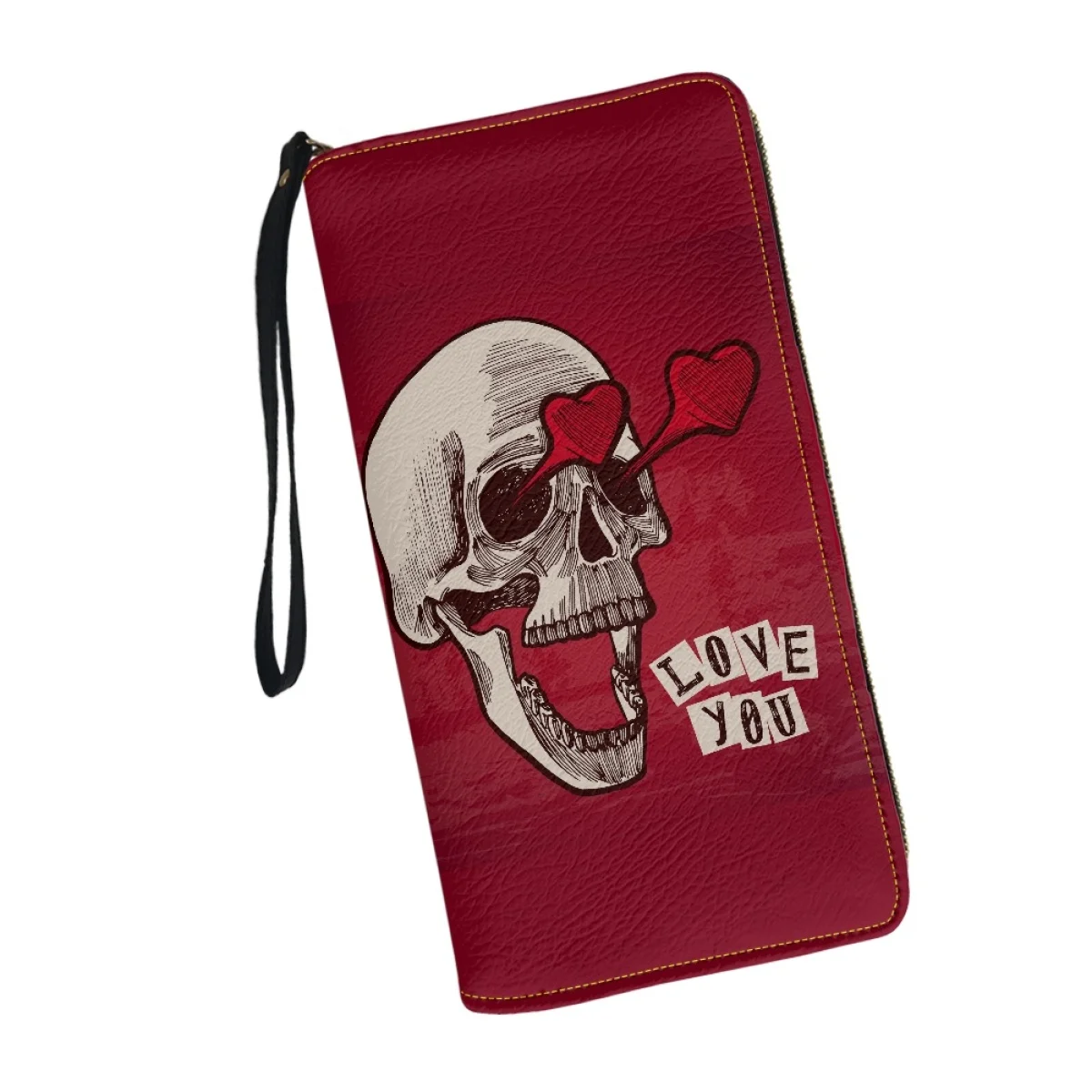 Luxury Brand Wallet Pu Leather Skull Love You Pattern Wallet Minimalist Wallets With Strap Carteras De Mujer