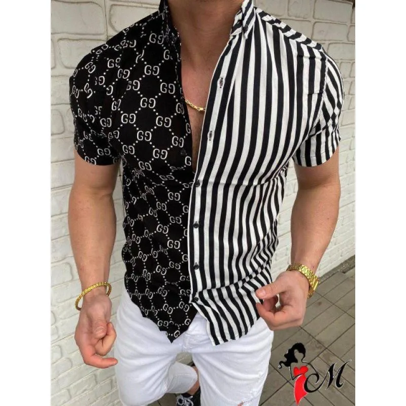 

2022 New Spring Summer Men's Hawaiian Shirt Long Sleeve Letter Print Casual Slim Fit Brand Clothing