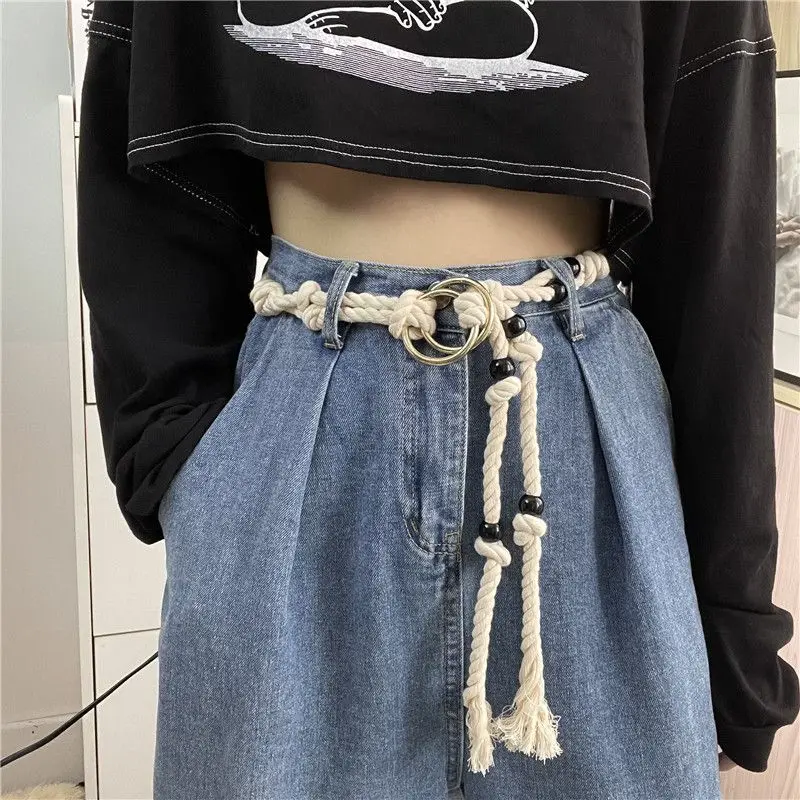 

Women Waist Belt Fine Woven Braided Tassel Rope Simple Braided Twine Waistband Dress Straps Ladies Vintage Waist Chain