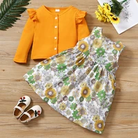 2022 girls dress spring fall kids clothes girls clothing sets 2pcs flying sleeve single breasted coat flower print dresses 1 6y