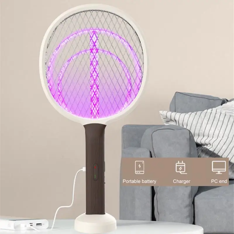 

3000v Electric Insect Racket Swatter Zapper LED USB Rechargeable Summer Mosquito Swatter 2 In 1 Kill Fly Bug Zapper Killer Trap
