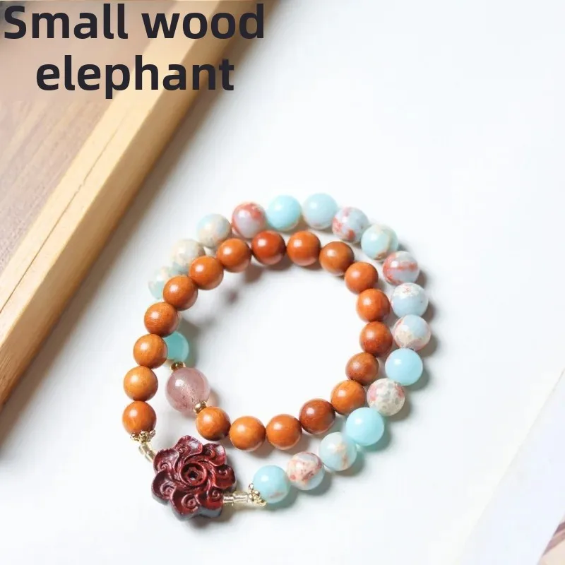 Двойной круглый нефритовый браслет из сандалового дерева 8 мм ручной работы DIY