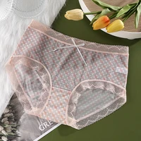 8pcs thin section seamless lace edge knitted mid waist underwear high elastic soft breathable polka dot checkered floral briefs