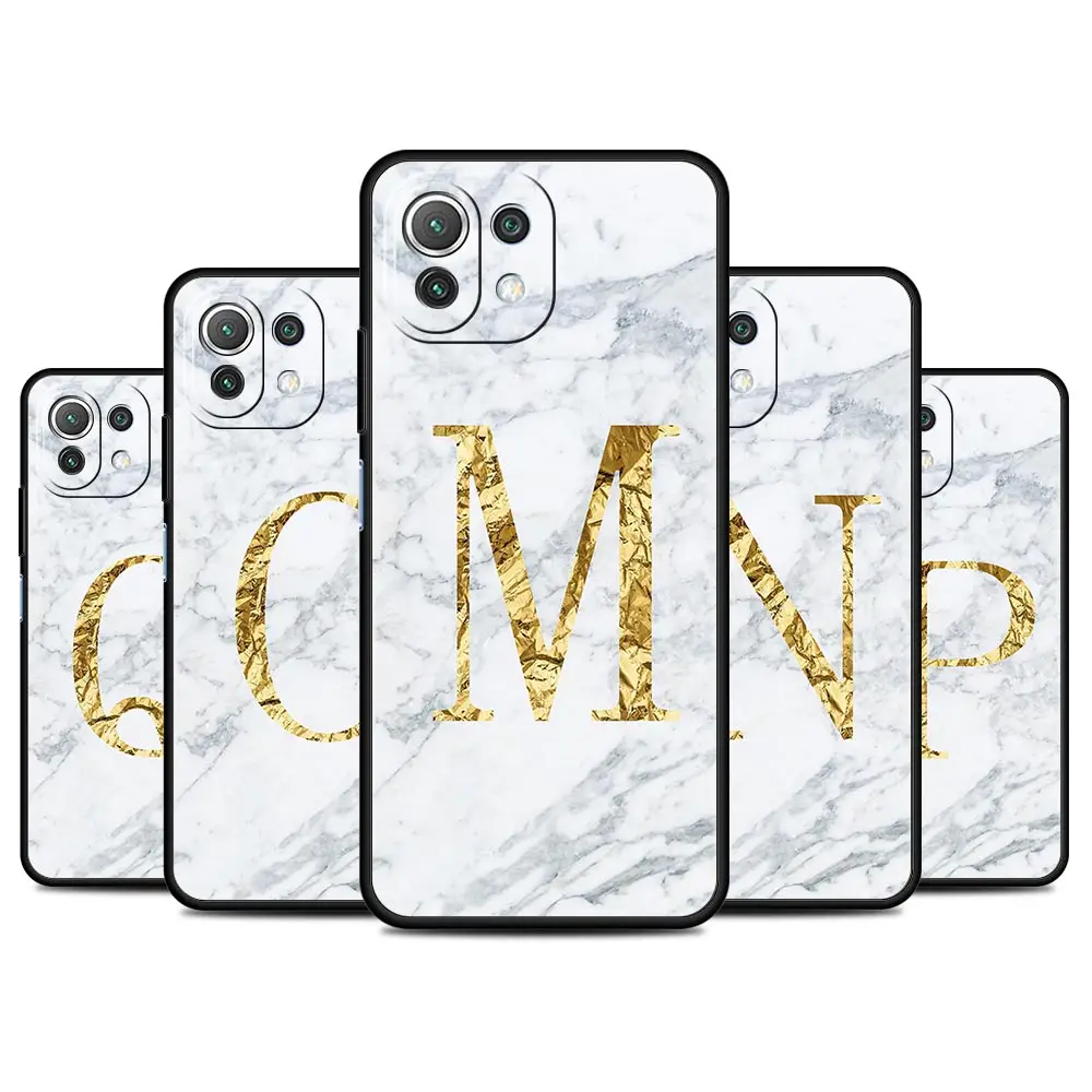 

Letter R S Q White Marble Funda Case For Xiaomi Mi Poco X3 NFC M3 11 12 10 9T 9 A2 Lite 12X 10T Pro 11T Black Soft Phone Capas