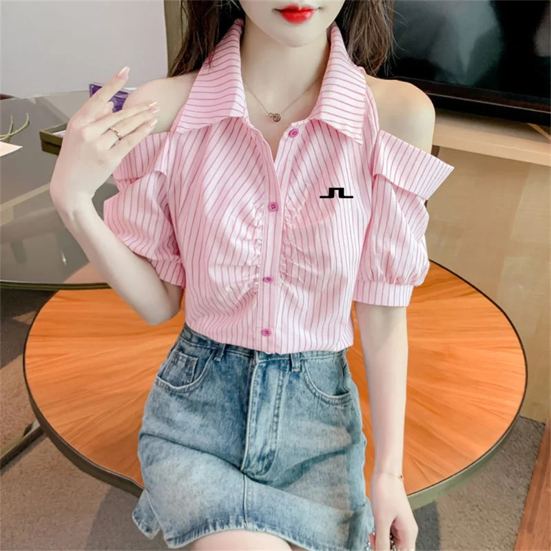 

Horse T-Shirt 2023 Women's Golf Wear Summer Malbon Golf T Shirt Women's Golf Clothing Turn Down Collar Short Sleeve TennisTop