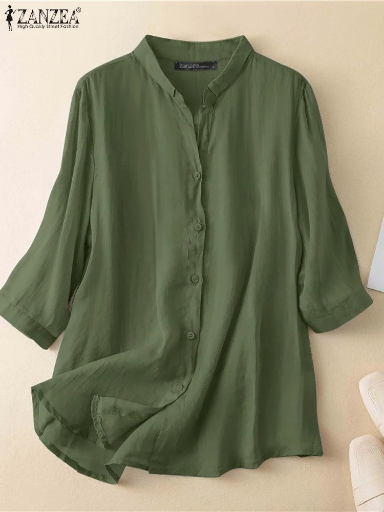 

Женская блузка ZANZEA с V-образным вырезом и рукавом 3/4, свободная Однотонная рубашка в богемном стиле, модные элегантные праздничные пляжные т...