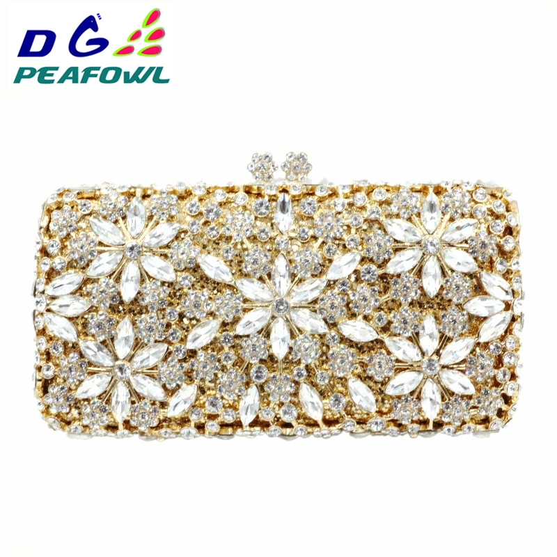 Evening DGPEAFOWL New Shoulder Chain Party Handbag Fashion Diamond Luxury Female Evening Clutches Handbag Crystal Flower Purses