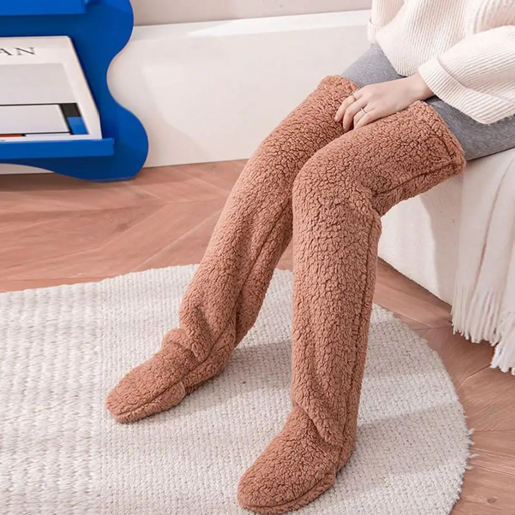 

Footless Thermal Socks Cozy Plush Slipper Socks Warm Over Knee Fuzzy Socks for Women Thickened Leg Protection for Bedroom