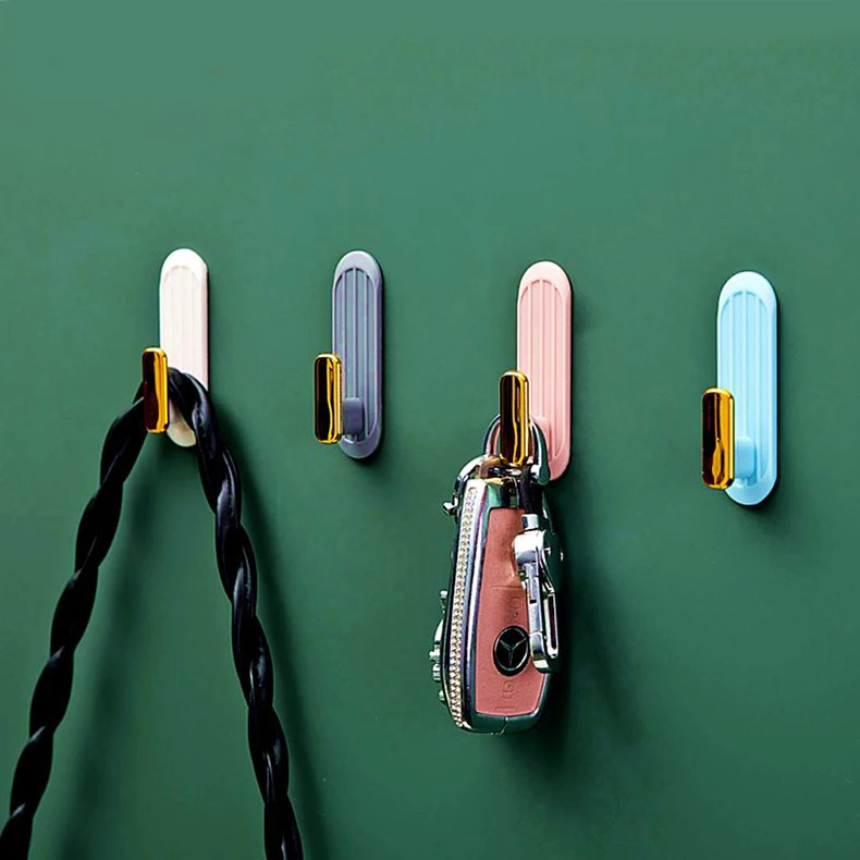 

4pcs Punch Free Plastic hook Towel Key Holder Adhesive Wall Mounted Colorful Hanger For Bathroom Kitchen Accessories