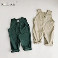 rinilucia 2022 summer girls jumpsuit new summer sleeveless solid color unisex overalls jumpsui pants korean cute kids palysuit