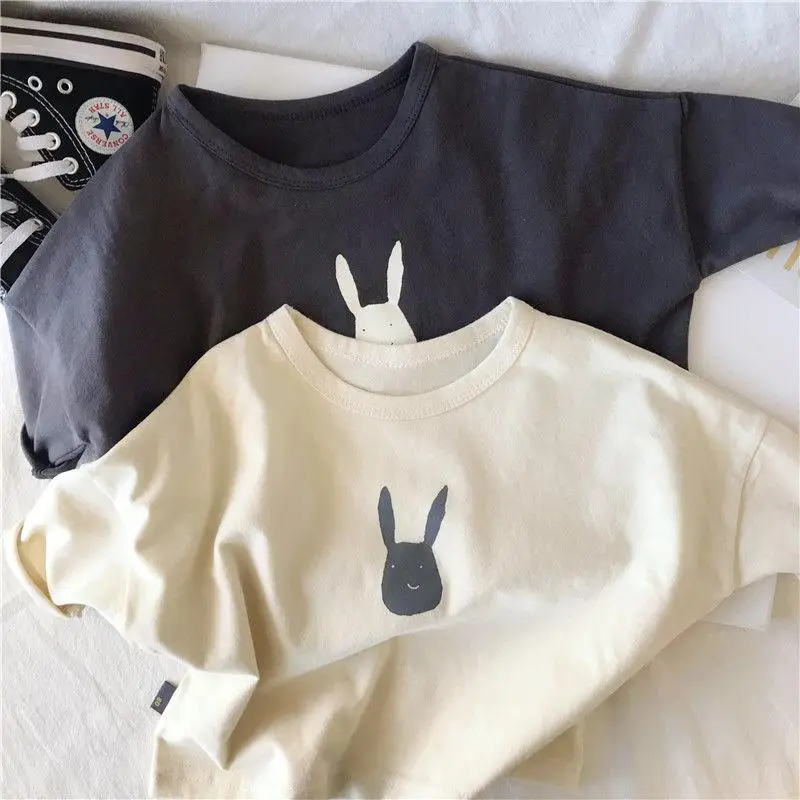 Boys and Girls Korean Loose Blouse Baby Rabbit 2022 Spring and Autumn Children's Three-quarter Sleeve T-shirt