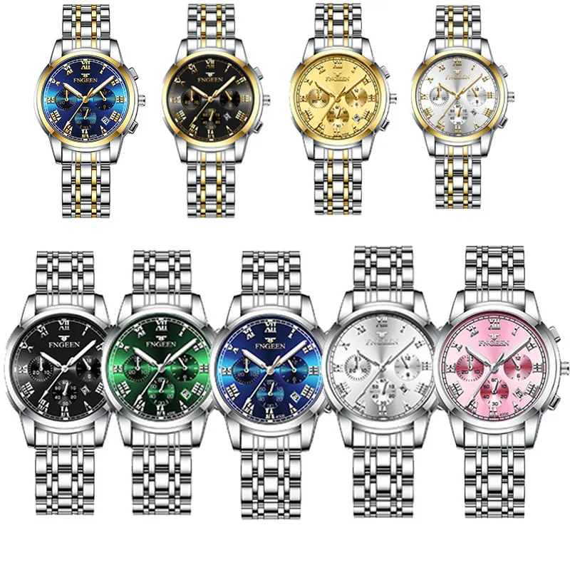 FNGEEN Top Brand Luxury Watch for women Busines Stainless Steel Quartz Wristwatches Waterproof Luminous Hands Couple reloj Gift