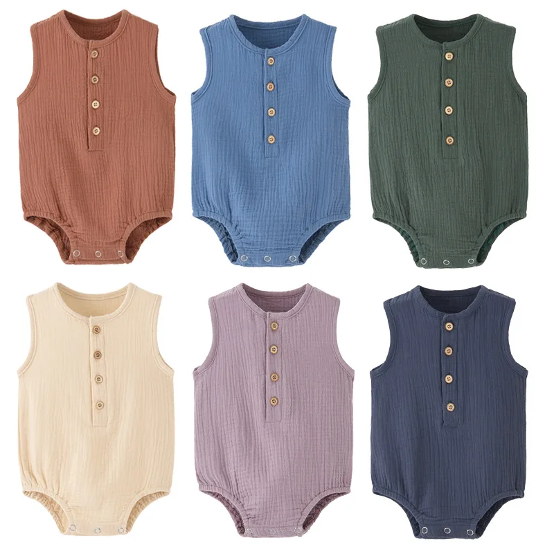 

Muslin Summer Jumpsuits for Kids Girls Boys Rompers One-pieces Baby Clothes Sleeveless Infant Clothing Toddler Bodysuits