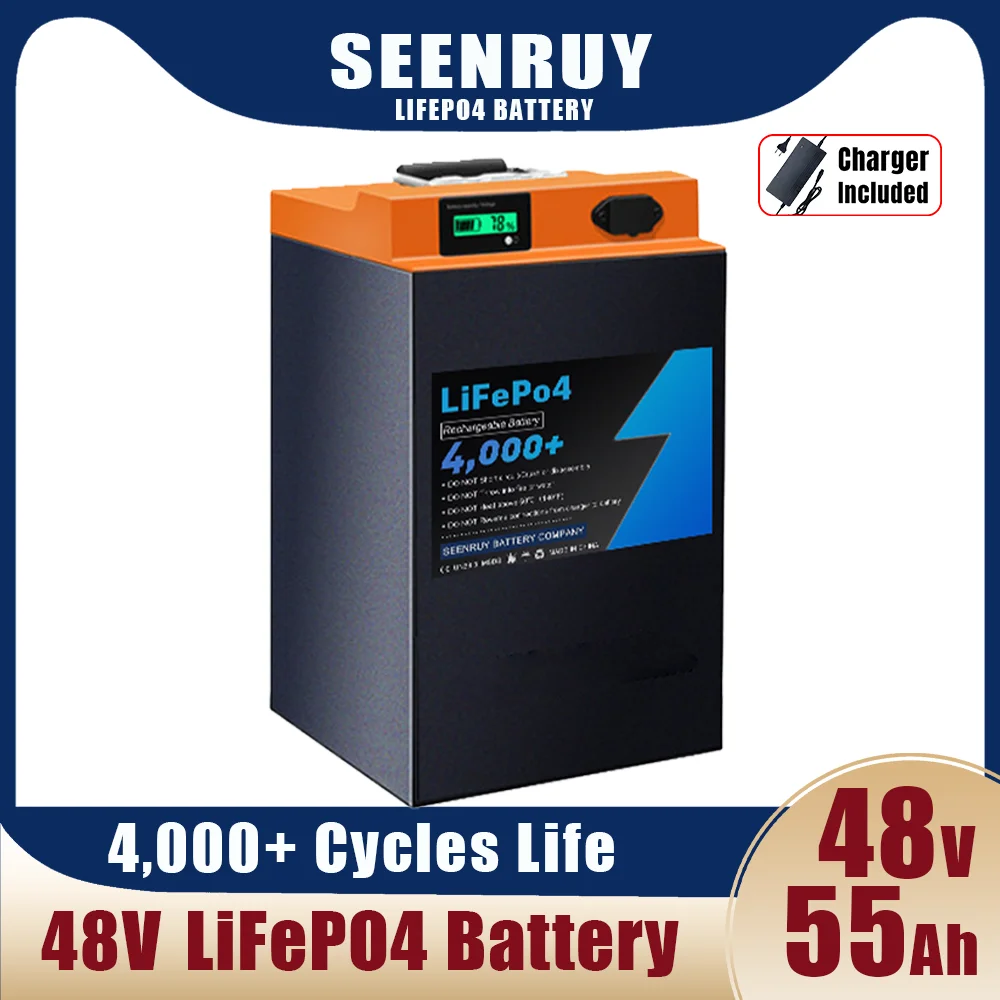 Аккумуляторная батарея Lifepo4, 48 В, 55 Ач, встроенная ячейка 50A Bluetooth BMS класса A для электродвигателя 2000 Вт, рикша с зарядным устройством