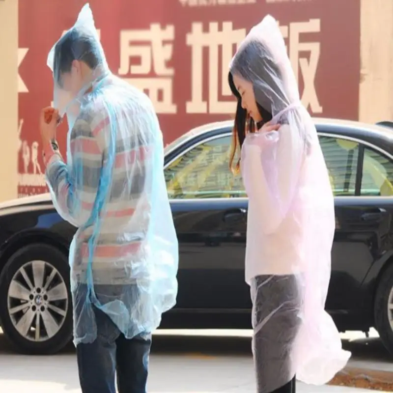 Disposable PVC Raincoat Rainwear Suit Thickened Waterproof Rain Poncho Coat Adult Clear Transparent Camping Hoodie random