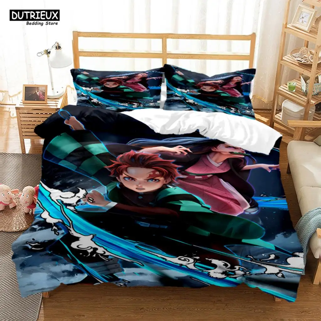 

Demon Slayer Cover Digital Print Polyester Bedding Sets Child Kids Covers Boys Bed Linen Set For Teens King Size Bedding Set