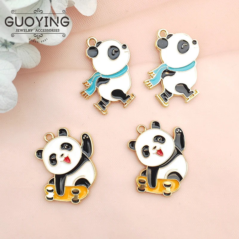 10pcs Alloy Drip Pendant Charms Cartoon Ski Panda Earrings DIY Keychain Necklace Jewelry Accessories Earring Charms