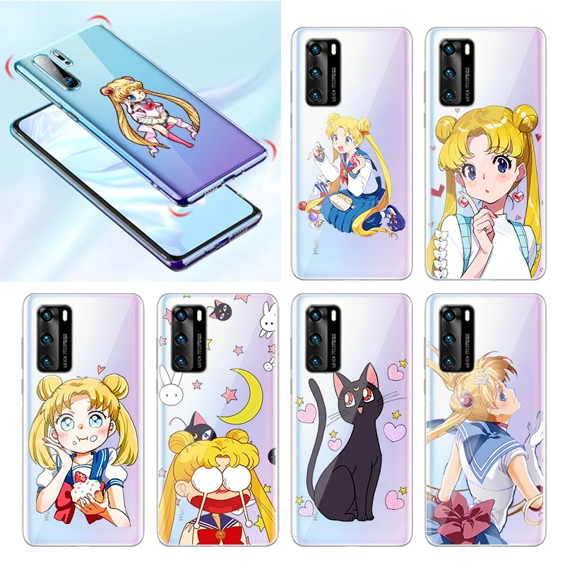 

Anime Cute Sailor Moon For Huawei P50 P20 P30 P40 5G P10 Pro Lite E Plus P9 Lite Mini Soft Transparent Phone Case Cover Coque