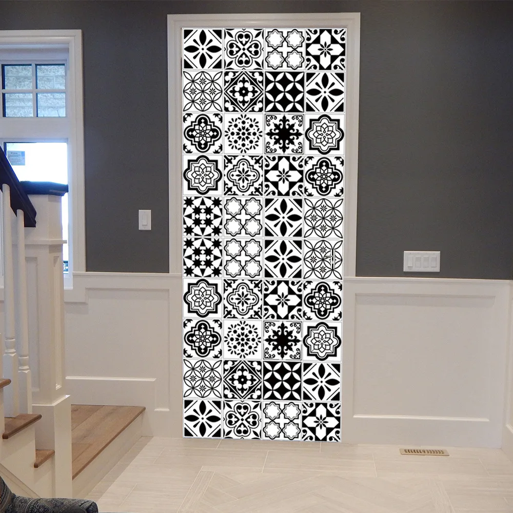 

Черно-белые креативные дверные наклейки, деревянное украшение для дома, 3d стерео, самоклеящиеся, водонепроницаемые