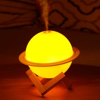 moon planet usb night lamp air purifier mist maker for bedroom humidifier with wooden base night light aroma diffuser
