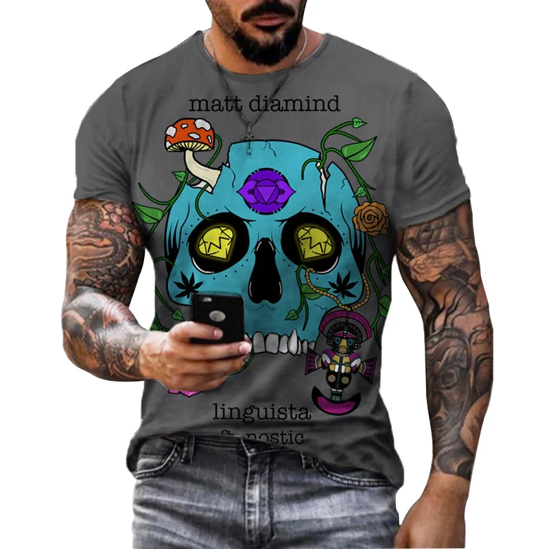 

Мужская футболка с принтом черепа и ужасов на Хэллоуин, Повседневная футболка с круглым вырезом и короткими рукавами в стиле панк, персонализированная одежда в стиле Харадзюку, топ, футболка в стиле хип-хоп