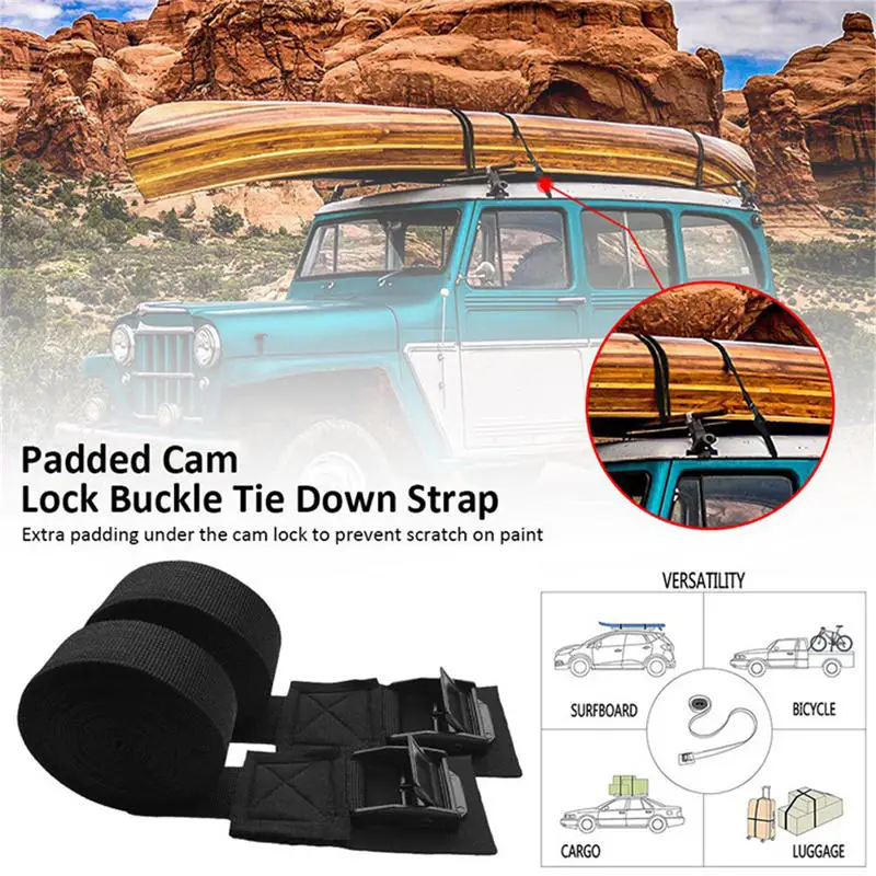 2pcs Binding Rope Car Roof Rack Kayak Cam Buckle Lashing Strap Luggage For Canoe Surfboard Paddle Snowboard Board