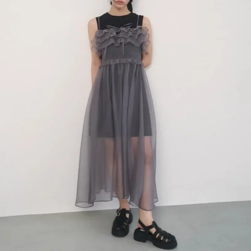 Милые сетчатые плиссированные халаты с оборками Mujer 2024 японские платья женское