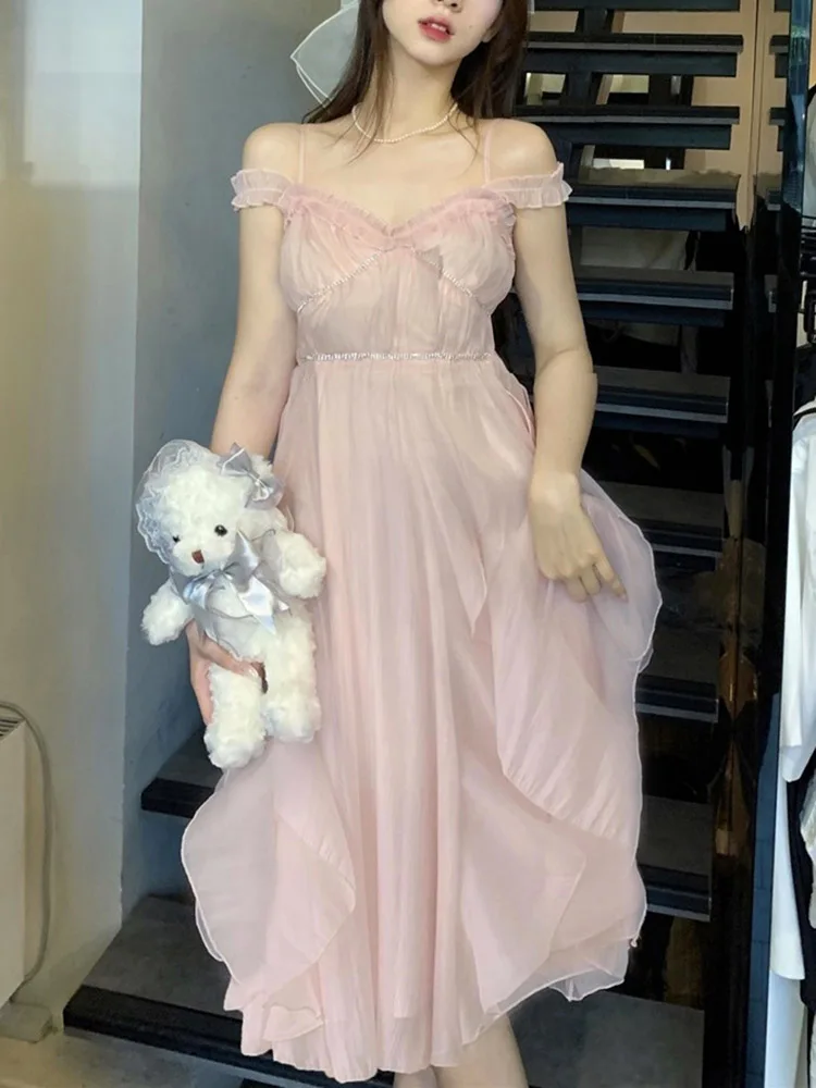 

Женское длинное платье в Корейском стиле, повседневное элегантное розовое платье, привлекательное облегающее цельное платье в Корейском с...