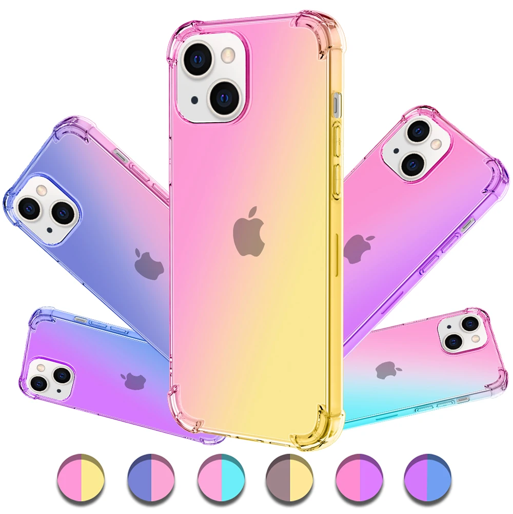 

Luxury Phone Case for Iphone 13 Pro Max 13 Mini,Hybrid Cute Gradient Soft TPU Bumper Shock Absorption Flexible Slim Cover 13
