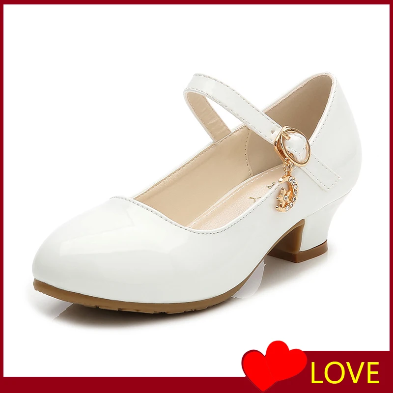 

2022 Girls High Heels Female Princess Shoes Korean Version Student White Performance Leather Shoes Children's Shoes